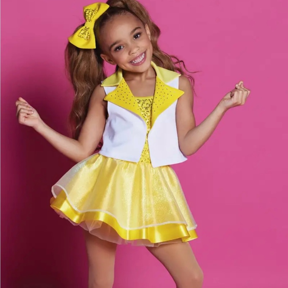 Two piece yellow and white dance costume